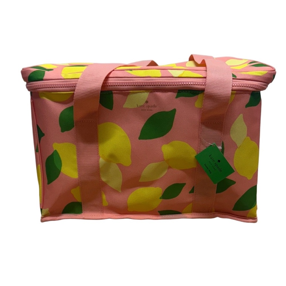 Kate Spade Lemon Print Insulated Cooler Bag Pink Picnic Travel NWT